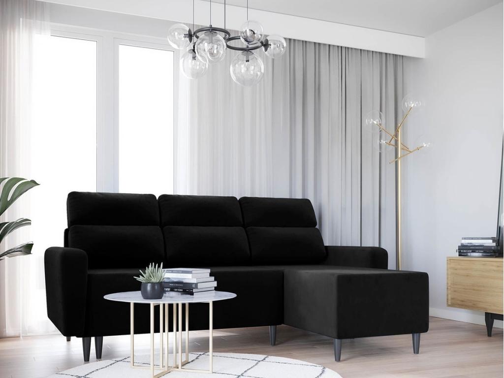 Corner sofa 102 Black Sleeping function Bed box 236x148x99cm