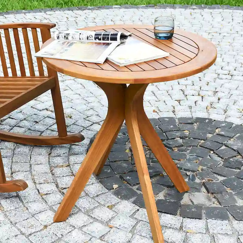 Costway 27 Outdoor Round Table Solid Wood Coffee Side Bistro Table - See Description