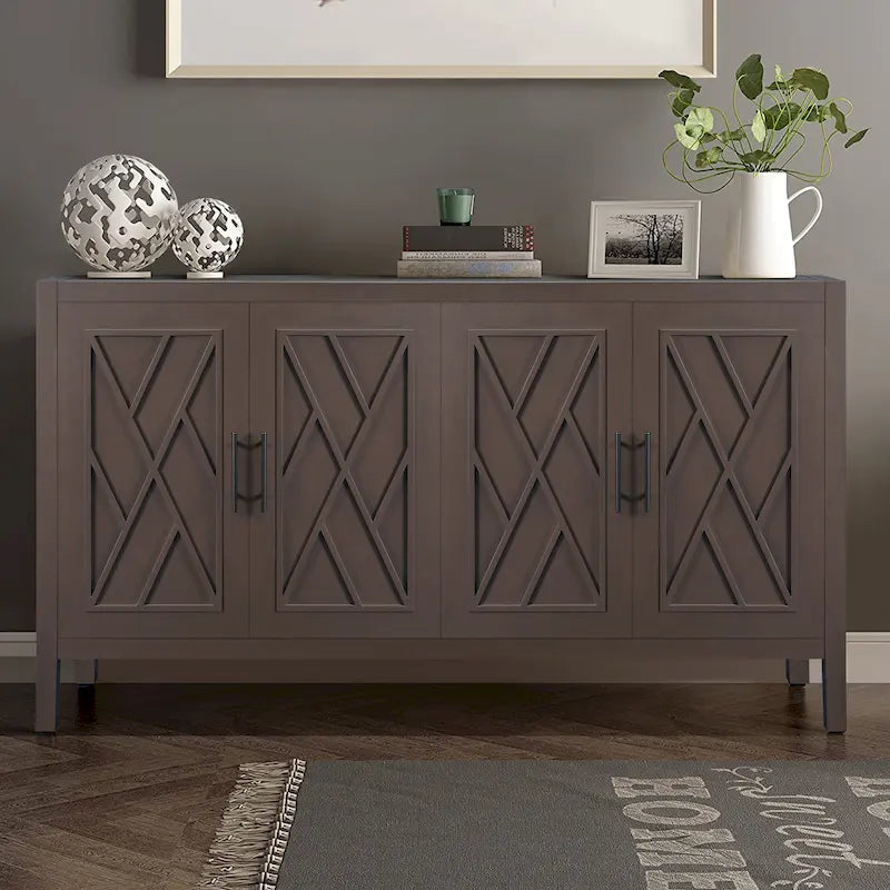 60 Modern Farmhouse Accent Cabinet with 4 Doors & Adjustable Shelf