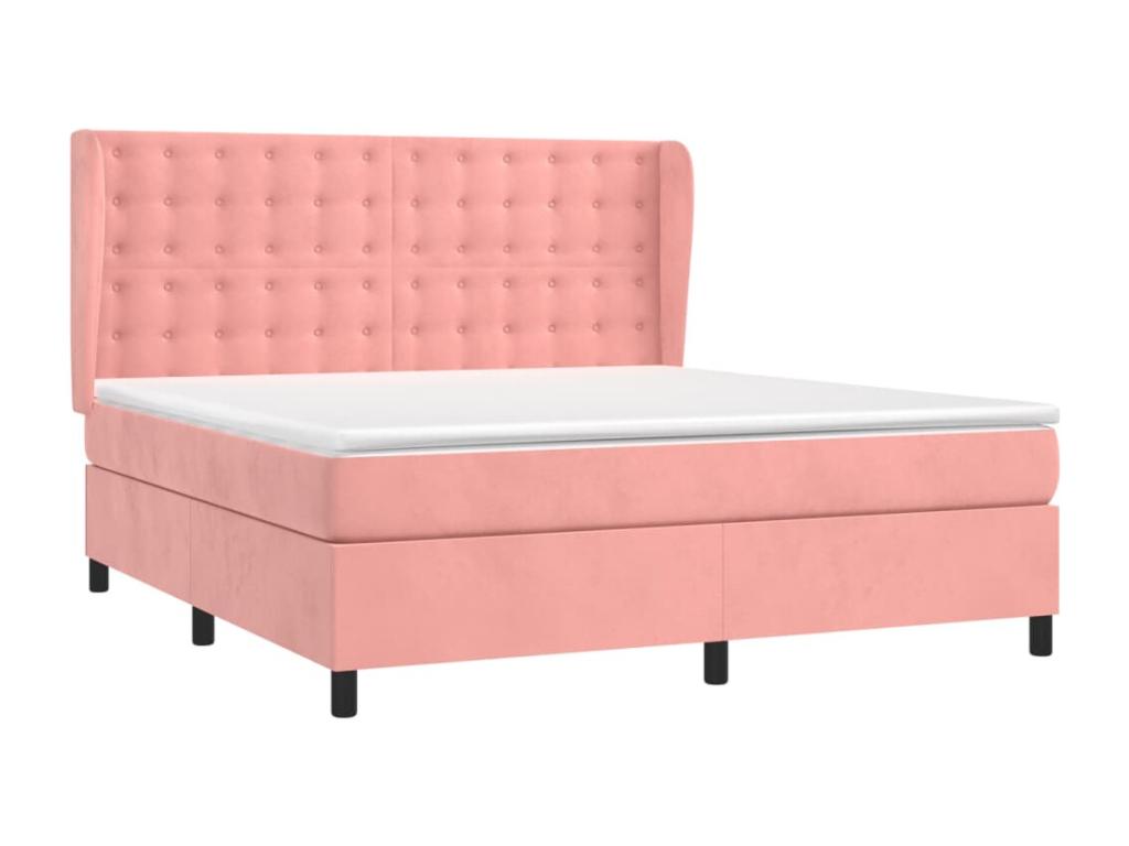 Upholstered bed base with mattress, pink, 160x200 cm, velvet