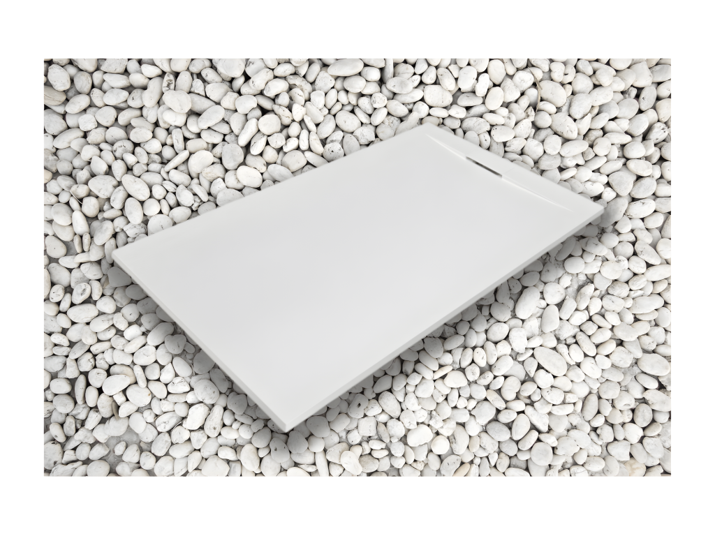 105x90 cm White Plus shower tray in resin and marble powder with marble resin side grate