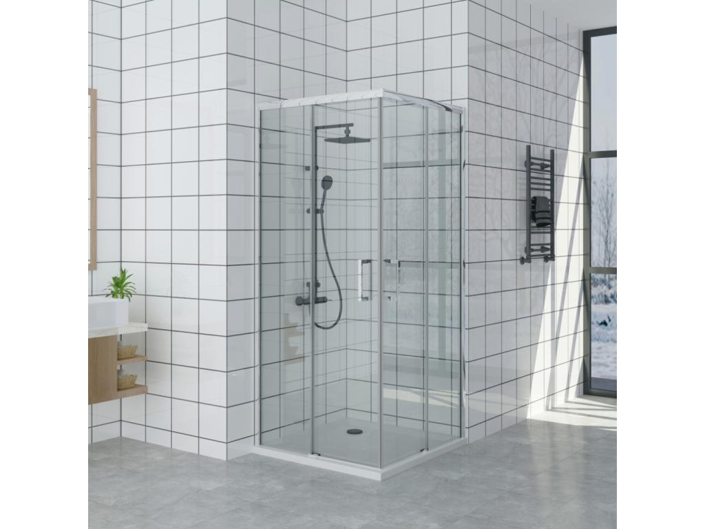 75x95 cm corner shower enclosure with easy entry, 200 cm high, made of tempered glass