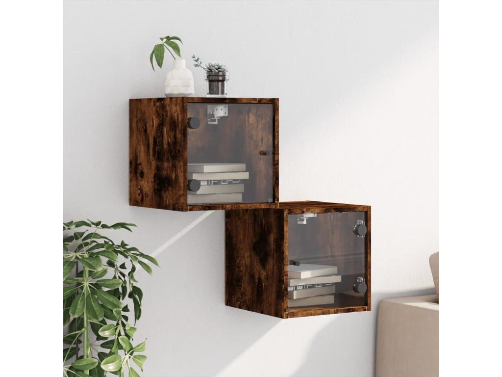 Bedside tables and glass doors, 2 pcs, smoked oak, 35x37x35