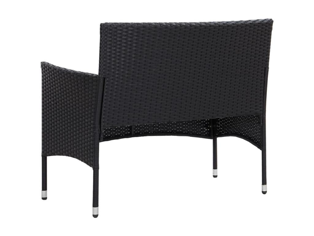 4-piece garden furniture set with cushions, black woven resin