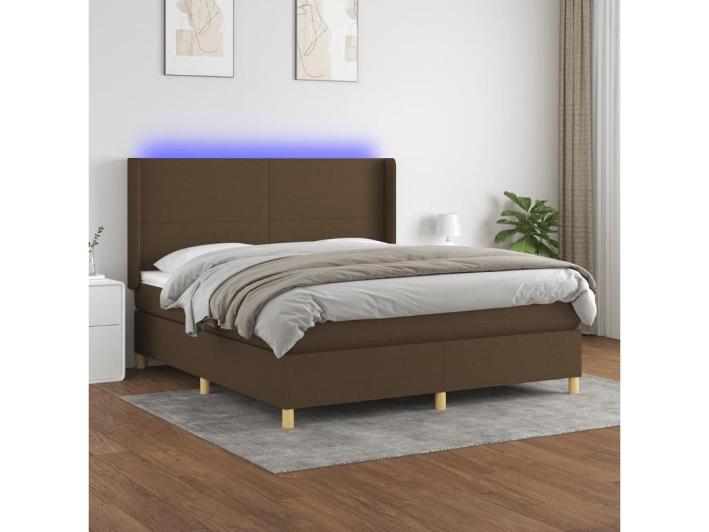 Upholstered bed base with mattress and LED lighting, dark brown, 180x200cm, fabric