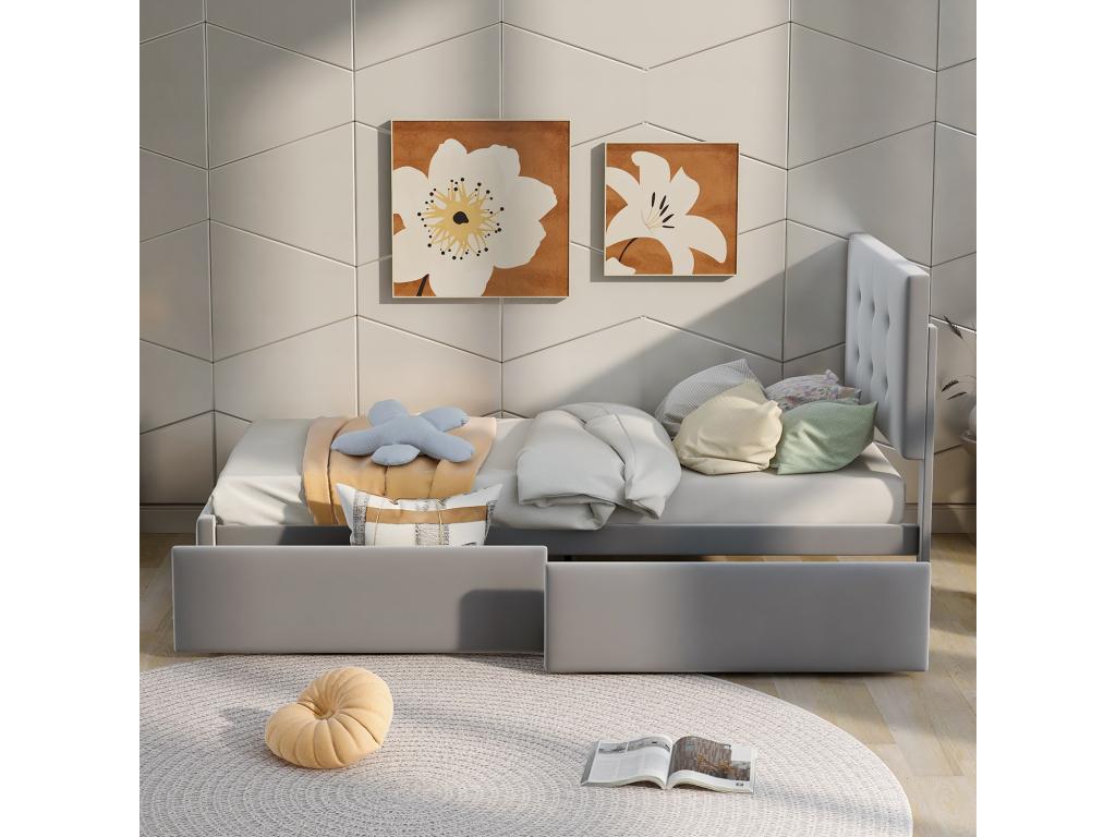 Bed with drawers - 90x200 cm Grey -