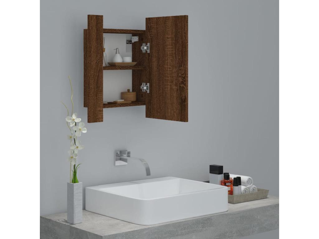 Bathroom LED mirror cabinet, brown oak, 40x12x45 cm