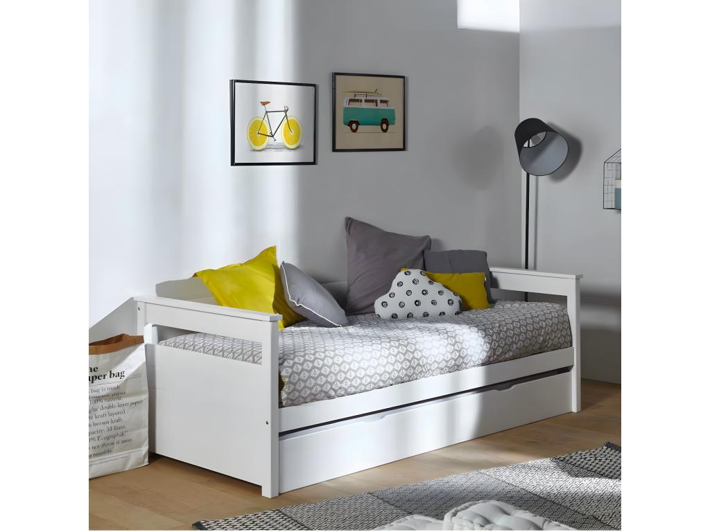 Trundle bed set with 2 mattresses 90x200 cm solid wood natural wood