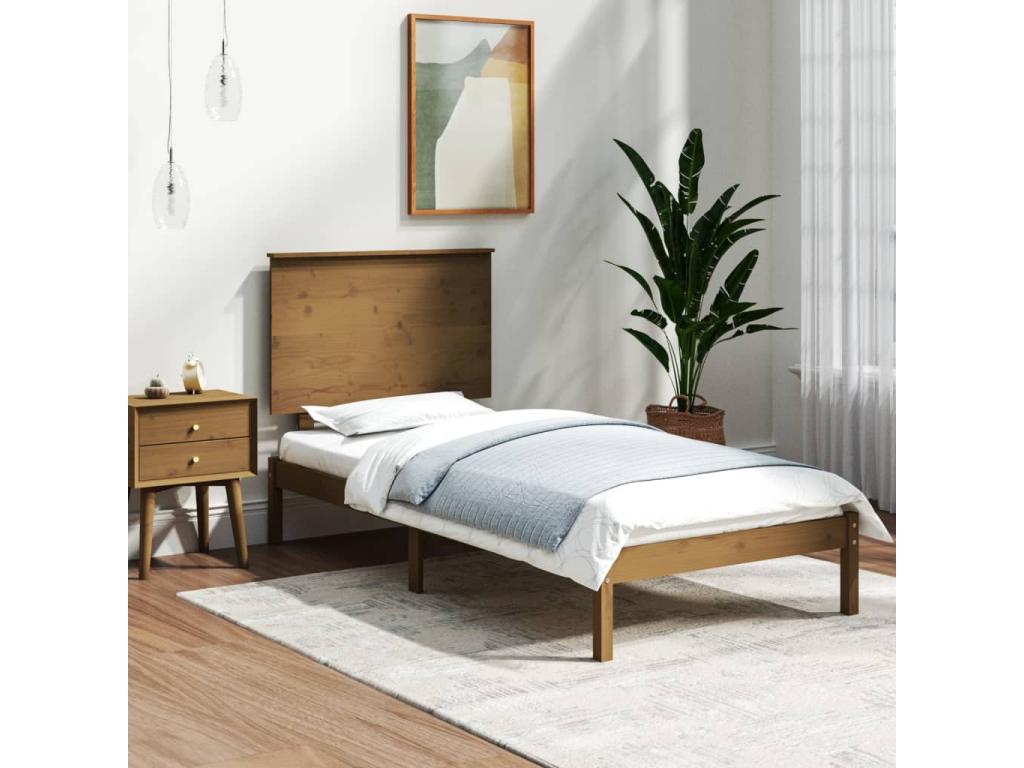 Bed frame without mattress, honey brown, 100x200cm, solid pine wood