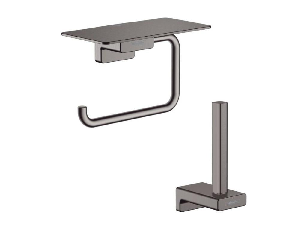 AddStoris Toilet Paper Holder with Brushed Chrome Black Shelf - Toilet Paper Holder with Brushed Chrome Black