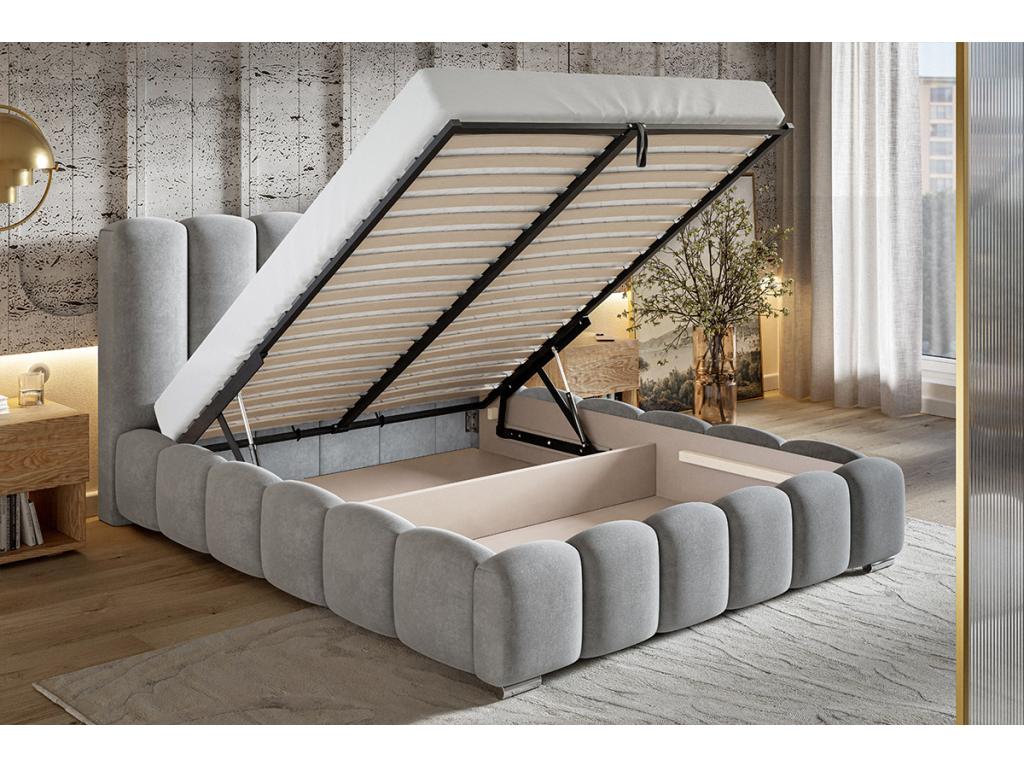 Dekonaoé 200x200 cm Double Bed with 140x200 cm Slatted Base, Grey Amor Velvet 4318