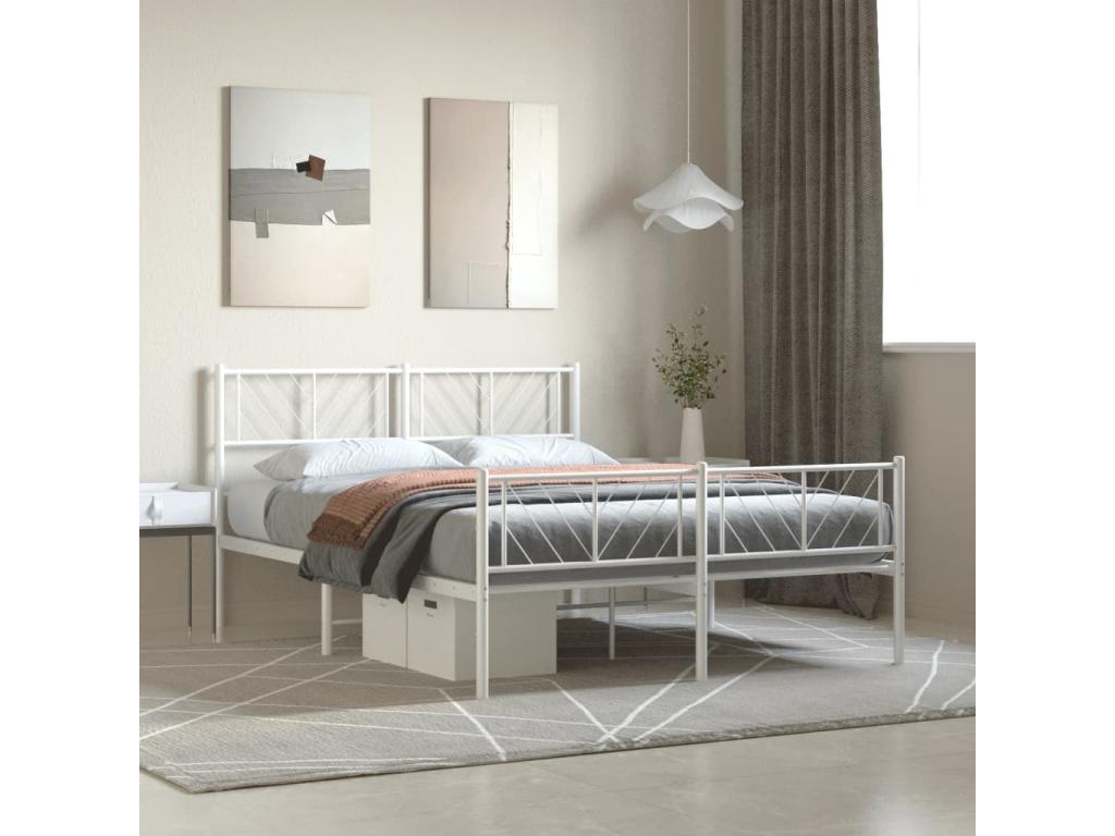 Metal bed frame with headboard and footboard, white, 120x200