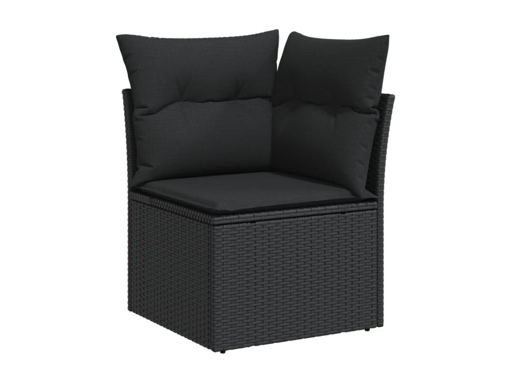 7-piece garden furniture set with cushions, black woven resin