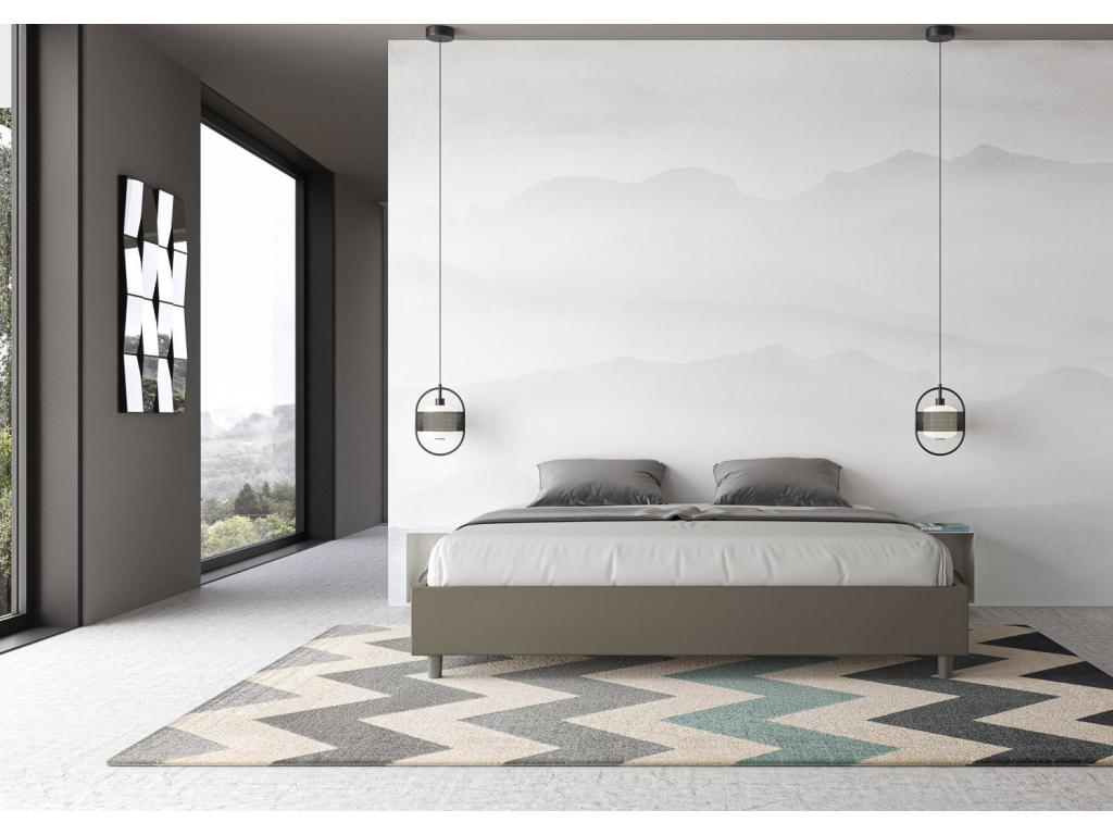 Bed frame size with upholstered slatted base 200x200 cappuccino faux leather