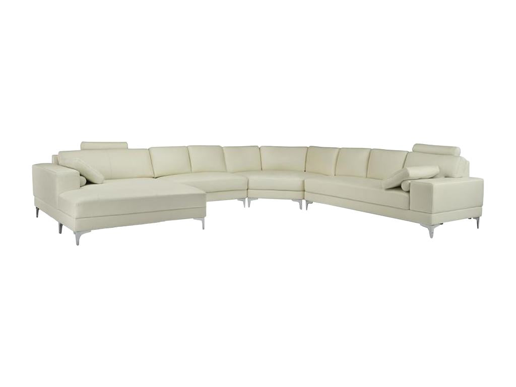 Large panoramic left-hand corner sofa in ivory leather, Dekonaoérieur Donatello II