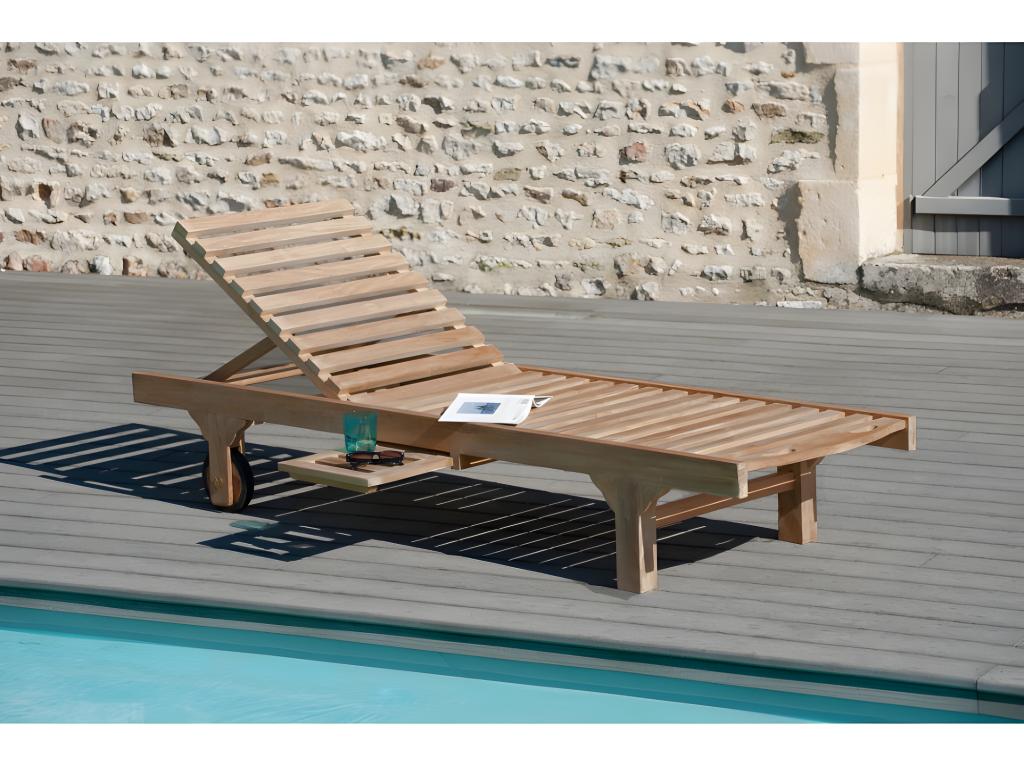 Sun lounger with teak wood