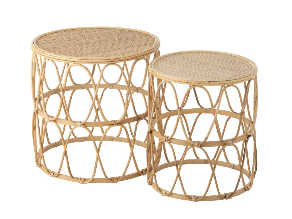 Set of 2 Nesting Tables in Natural Wave Rattan, 50cm