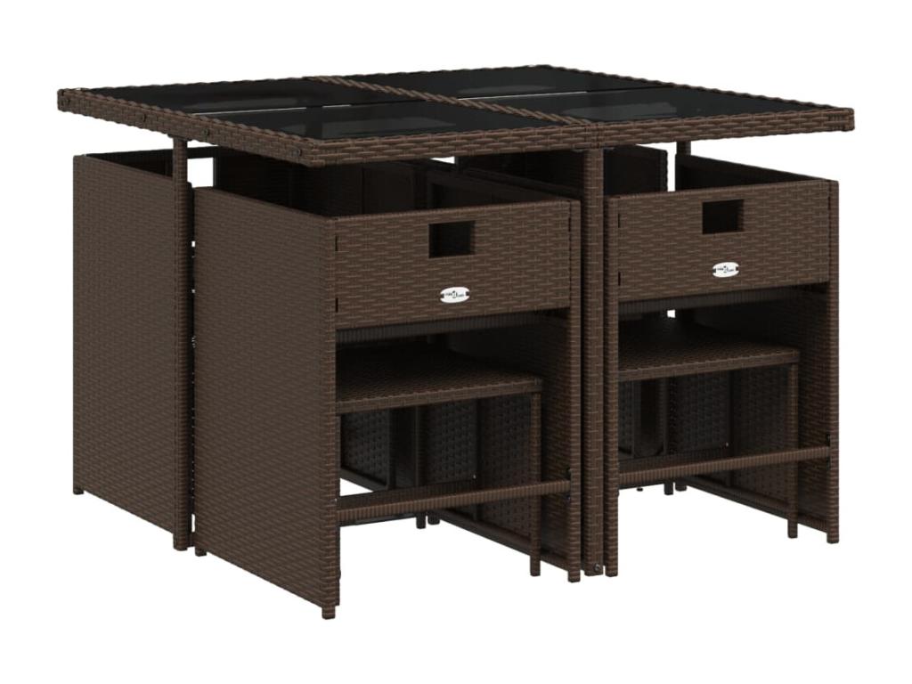 9-piece brown poly rattan garden dining set and cushions