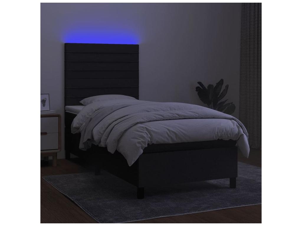 Bed base with mattress and LED, black, 90x200 cm, fabric