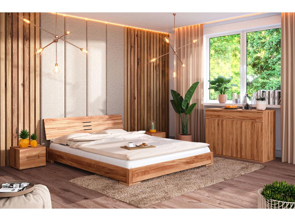 Vento - Low bed with headboard in natural oiled beech heartwood 100x200