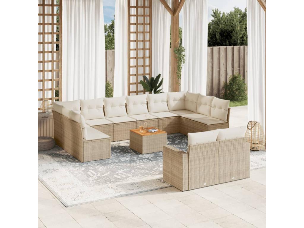 13-piece beige resin wicker garden furniture set with cushions