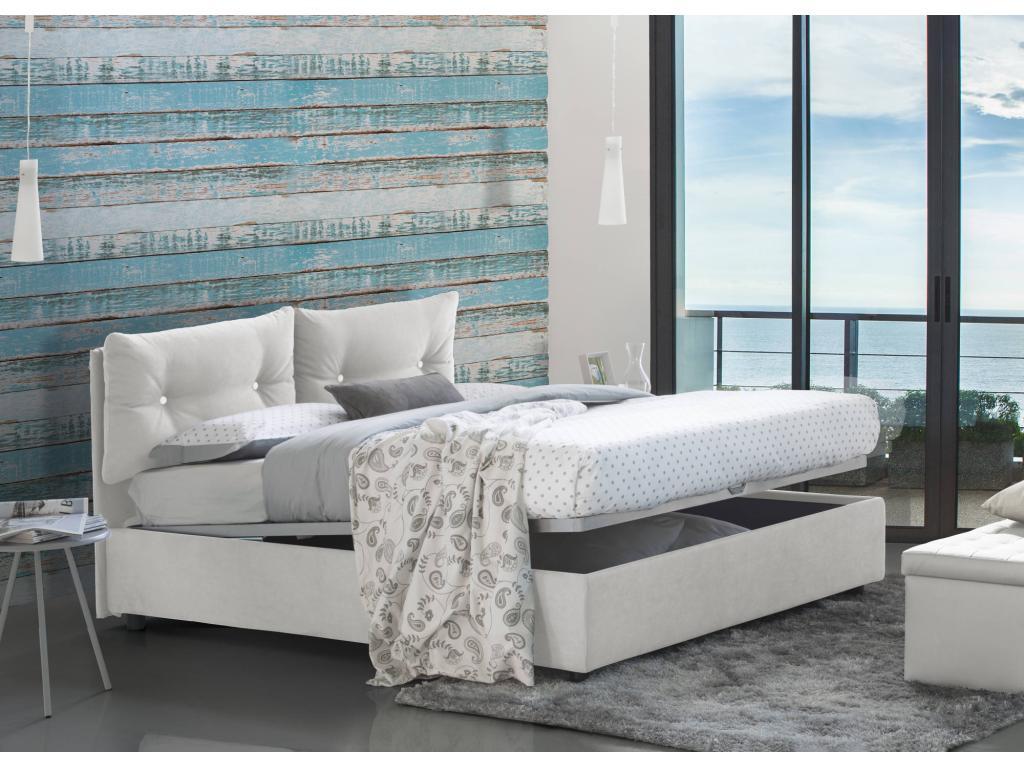 Bed size: Storage bed with fabric upholstery, Made in Italy, Front opening, with 120x190 cm mattress included, White