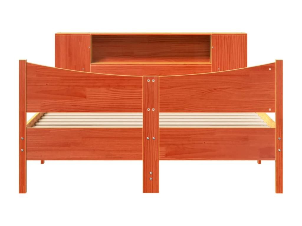 Bed frame without mattress, brown wax finish, 135x190cm, solid pine wood