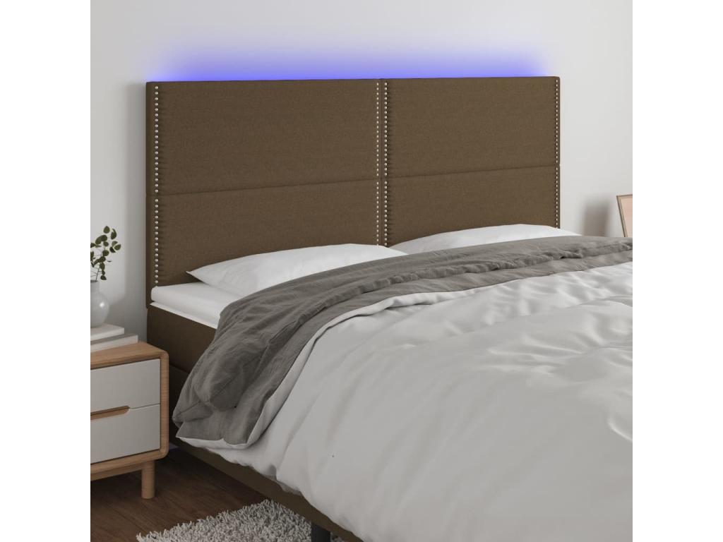 LED Headboard, Dark Brown, 200x5x118/128 cm, Fabric