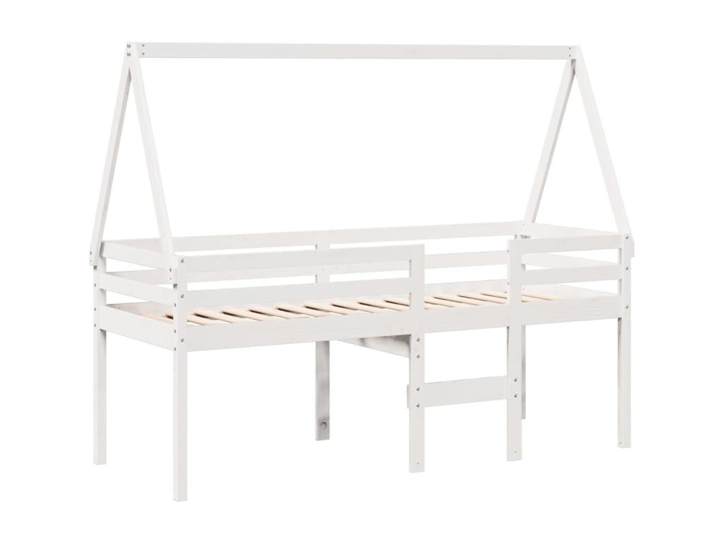 High bed without mattress, white, 75x190 cm, solid pine wood