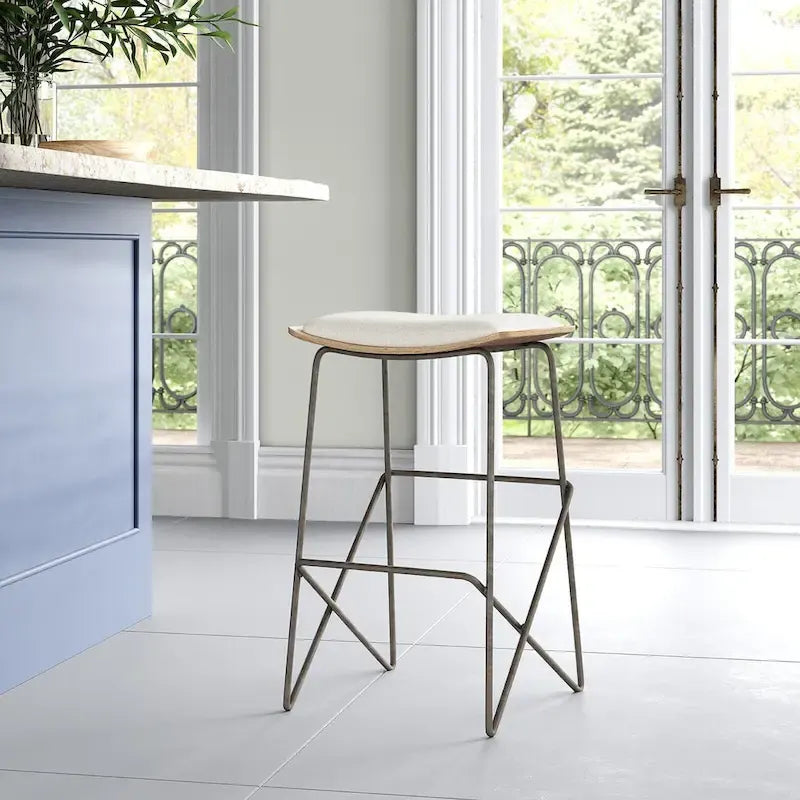 Katniss Cream Fabric Seat with Gold Metal Frame Counter Stool