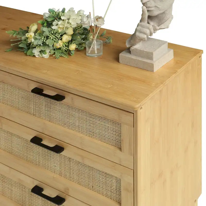 VEIKOUS 6-Drawer Bamboo High Stand Cabinet Dresser Chest of Drawers Long Storage Dresser
