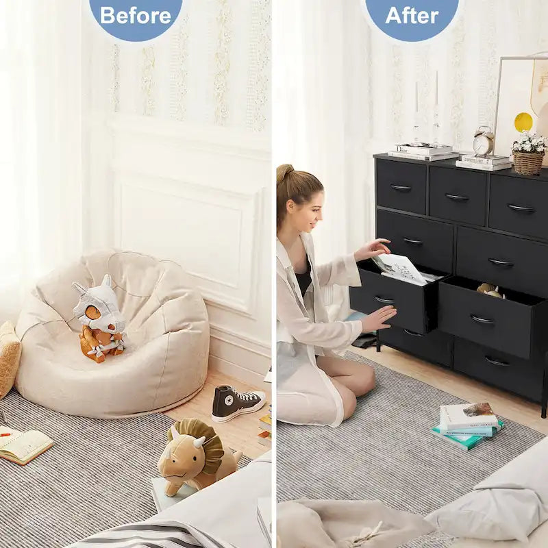 Home Extra Wide Closet Dresser Storage Tower Organizer Unit 9 Drawers