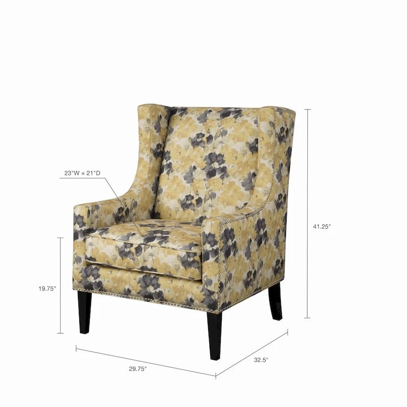 Madison Park Weston Yellow Floral Pattern Wingback Chair
