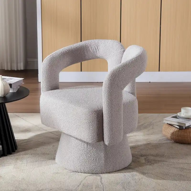 HOMEFUN Boucle Upholstered 360 Degree Swivel Cuddle Barrel Accent Chairs