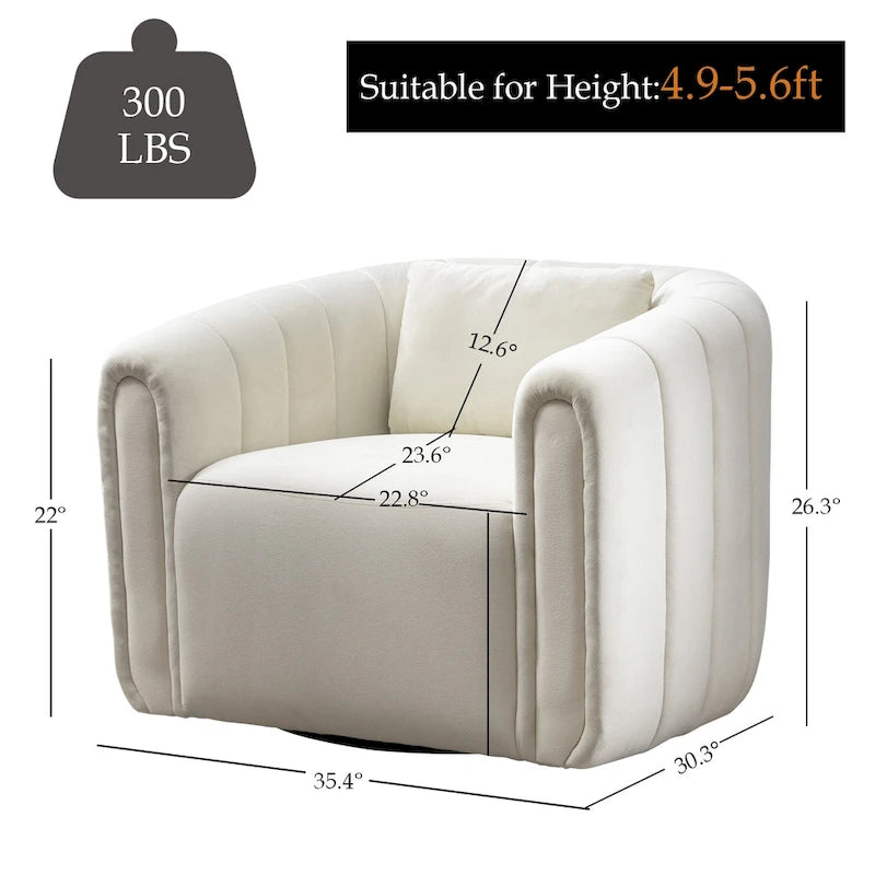 Ebello Oversize Velvet Swivel 360 Rotation Barrel Comfy Round Armchair With Plump Pillow Suitable For Living Room Bedroom