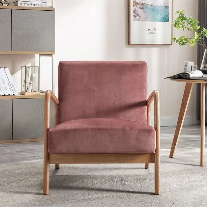 Kreindy Velvet/ Wood Mid-century Modern Armchair