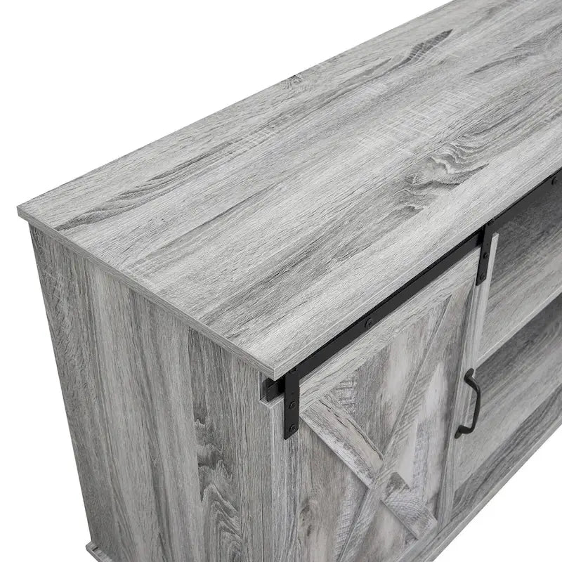 Farmhouse Rustic Wooden 60 TV Stand with Storage Console Cabinet, Sliding Barn Doors Entertainment Center
