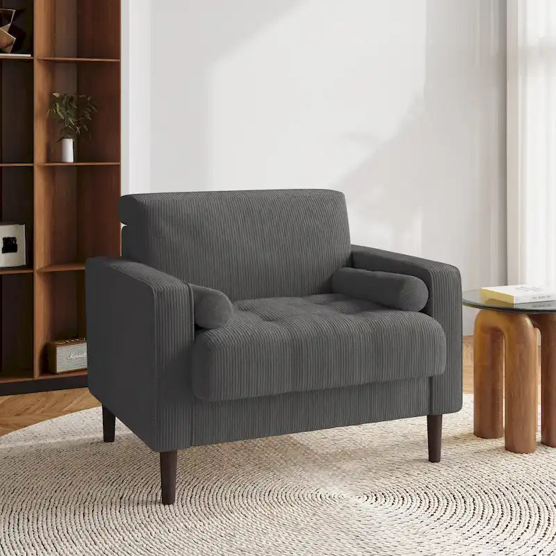 Aronas Modern Corduroy Wide Accent Chair with Pillows