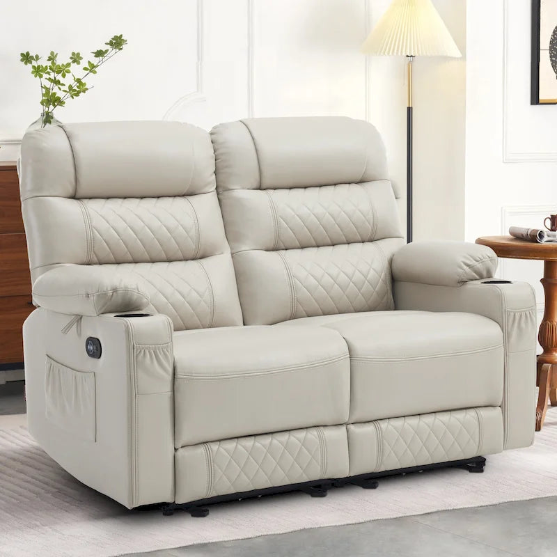 MCombo Electric Power Loveseat Recliner, Power Reclining Sofa with Heat and Vibration, USB Ports, Cup Holders PR622