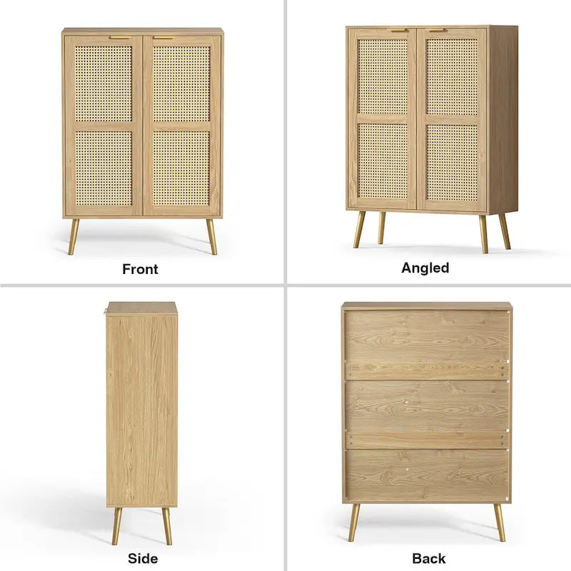 16 Pairs Rattan Shoe Storage Cabinet Freestanding Shoe Rack Organizer for Entryway