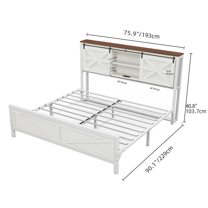 Moasis Farmhouse White Queen/King Size Bed Frame
