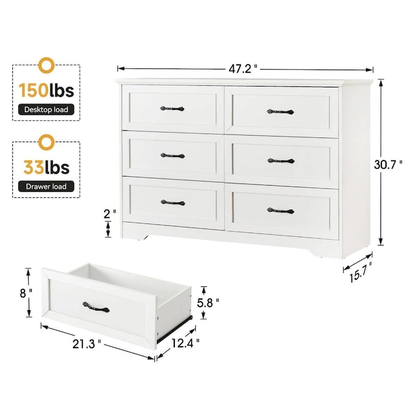 Large Capacity 6 Drawers Dresser, Cabinet for Bedroom