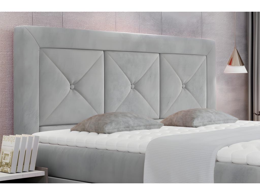Complete box spring set including headboard, bed base, mattress, and mattress topper - luxury grey velvet - 140x200 cm