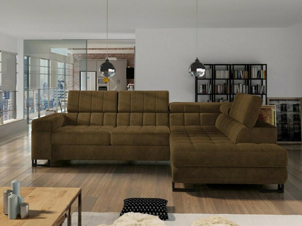 Corner sofa 232 Brown Sleeping function Bed box 271x203x71cm