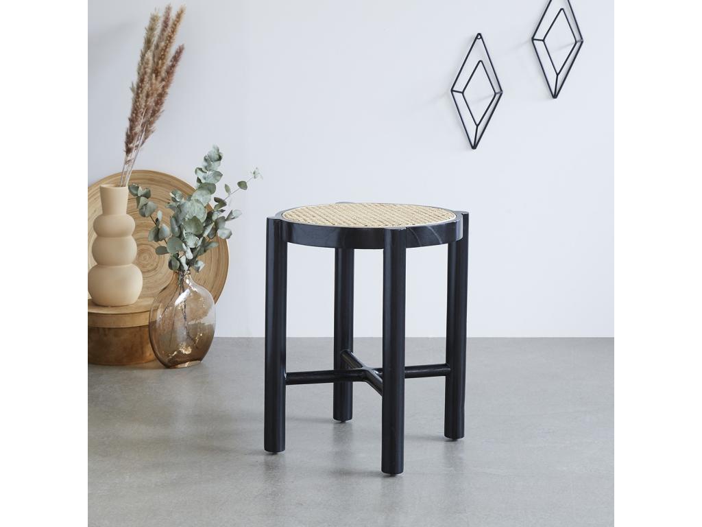 Bedside table in solid mahogany and caning