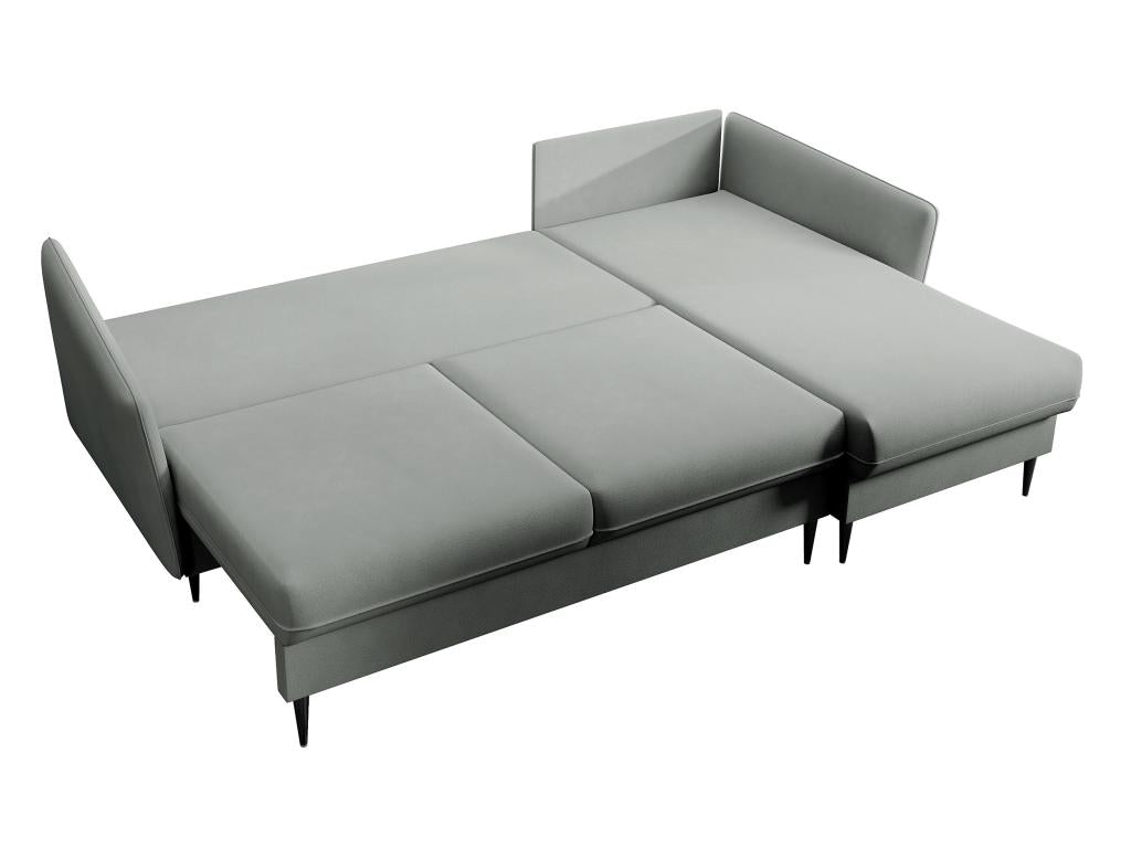 Corner sofa - 223 cm - with sleeping function - water-repellent velvet - grey - black legs -