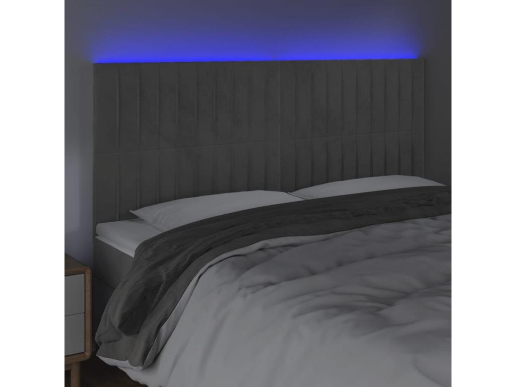 Light Grey LED Headboard 200x5x118/128 cm Velvet