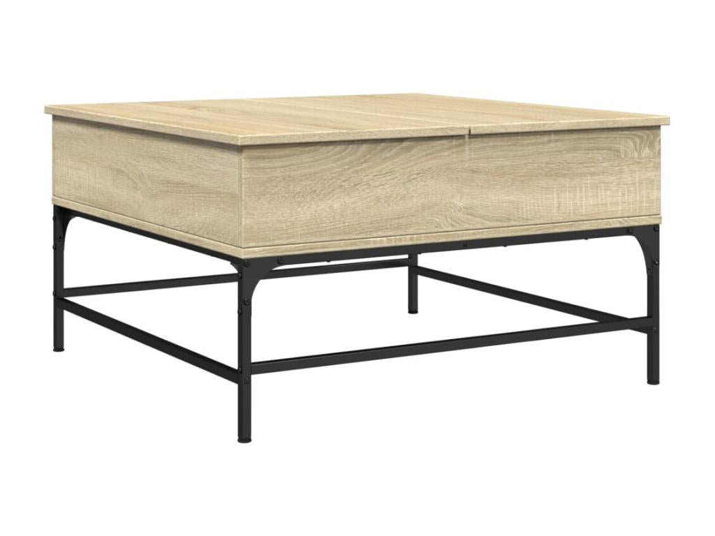 Oak coffee table 80x80x45 cm engineered wood and metal
