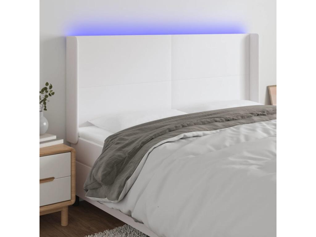 White LED Headboard 163x16x118/128 cm Faux Leather