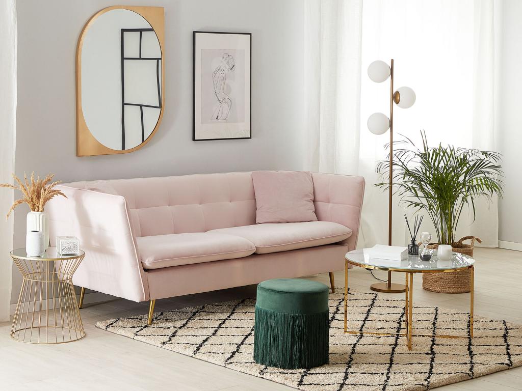 Pink Velvet 3-Seater Sofa